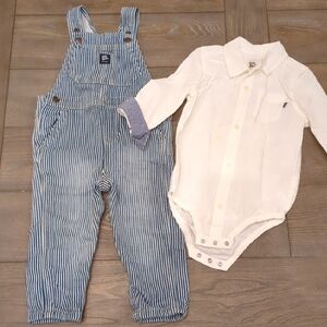Baby B'gosh 24M Striped Blue Overalls And White Shirt Onsie